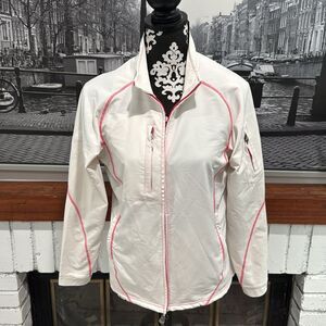 Peter Millar Women Jacket Wind White Pink Medium Stretch Long Sleeve Full Zipper